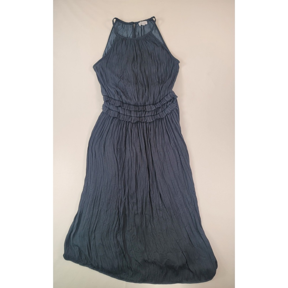 Current Air Black Crinkle Midi Dress Peephole Back Ruffle Detail Size S